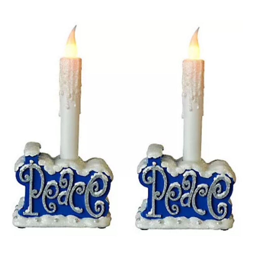 Bethlehem Lights Set of 2 Peace‎ Flameless Script Word Novelty Candles NWT